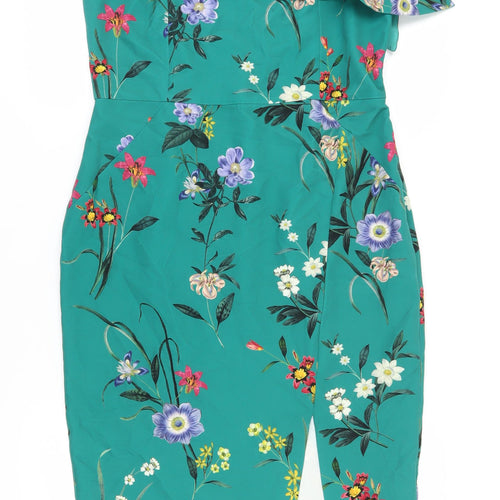 Oasis Women's Green Floral One Shoulder Pencil Dress