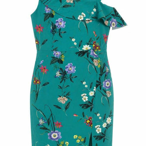 Oasis Women's Green Floral One Shoulder Pencil Dress