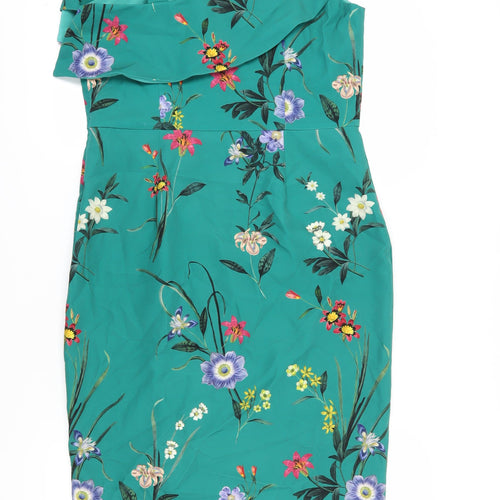 Oasis Women's Green Floral One Shoulder Pencil Dress