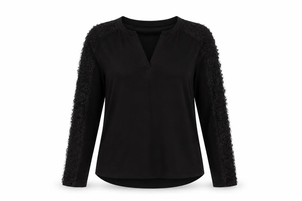 Front view of Next Women's Black Long Sleeve Lace Blouse -, size 6