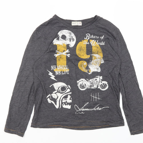 Zara Boys Grey Graphic Long Sleeve T-Shirt, 9-10 Years