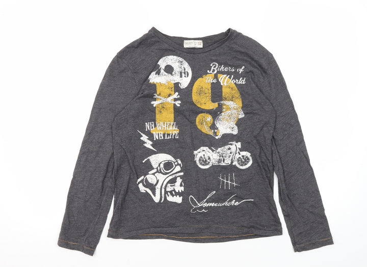 Zara Boys Grey Graphic Long Sleeve T-Shirt, 9-10 Years