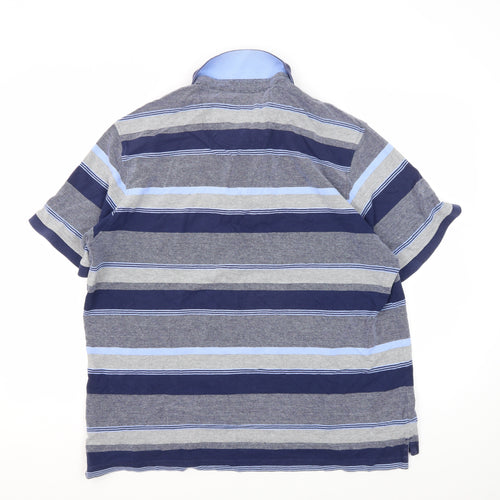 Marks and Spencer Men's Blue Striped Polo Shirt L