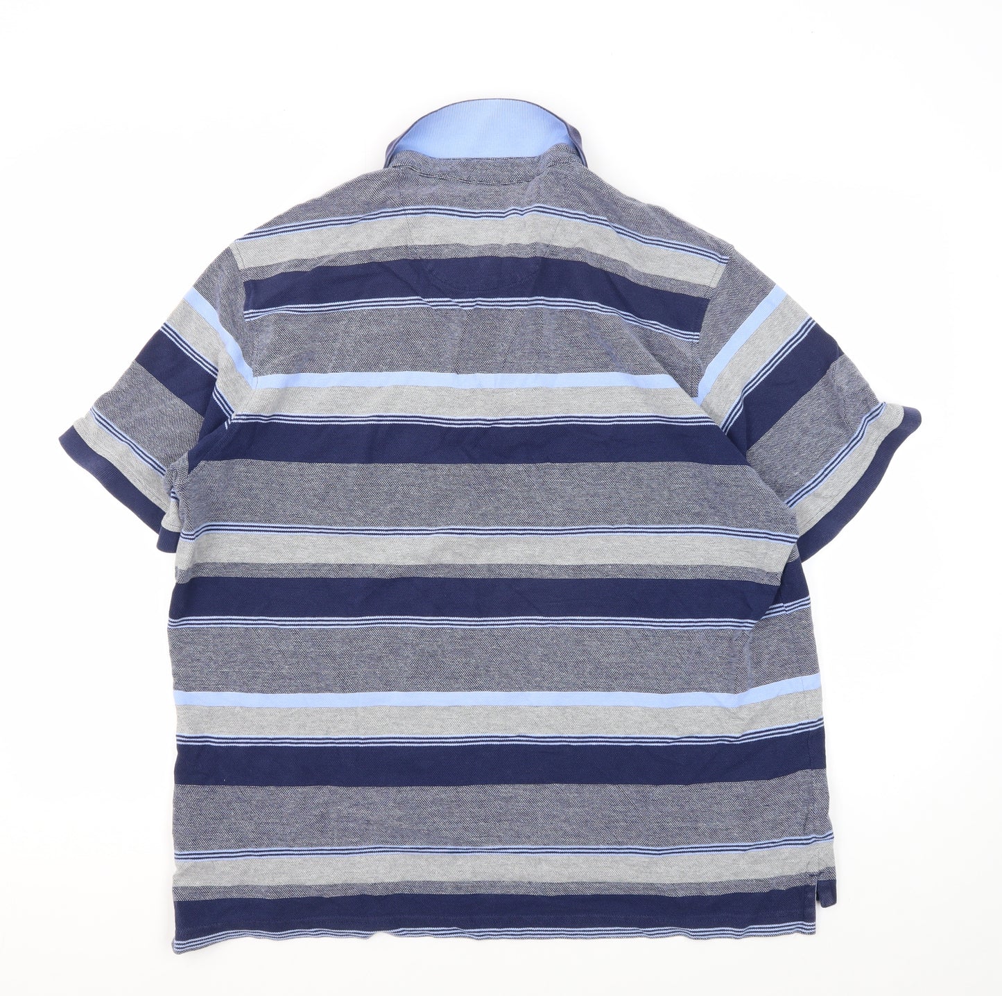 Marks and Spencer Men's Blue Striped Polo Shirt L
