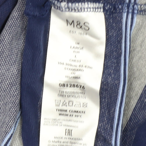 Marks and Spencer Men's Blue Striped Polo Shirt L
