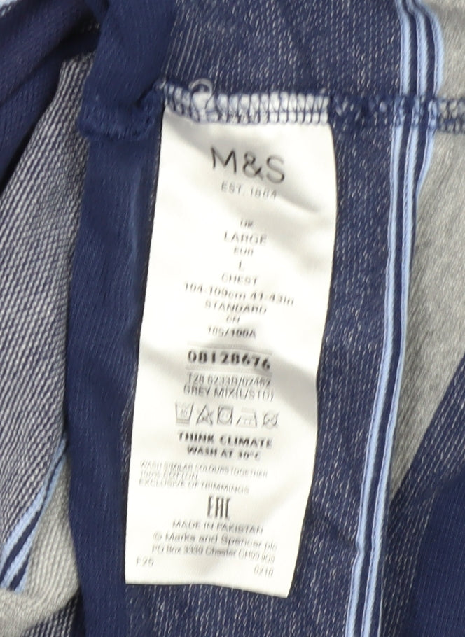Marks and Spencer Men's Blue Striped Polo Shirt L