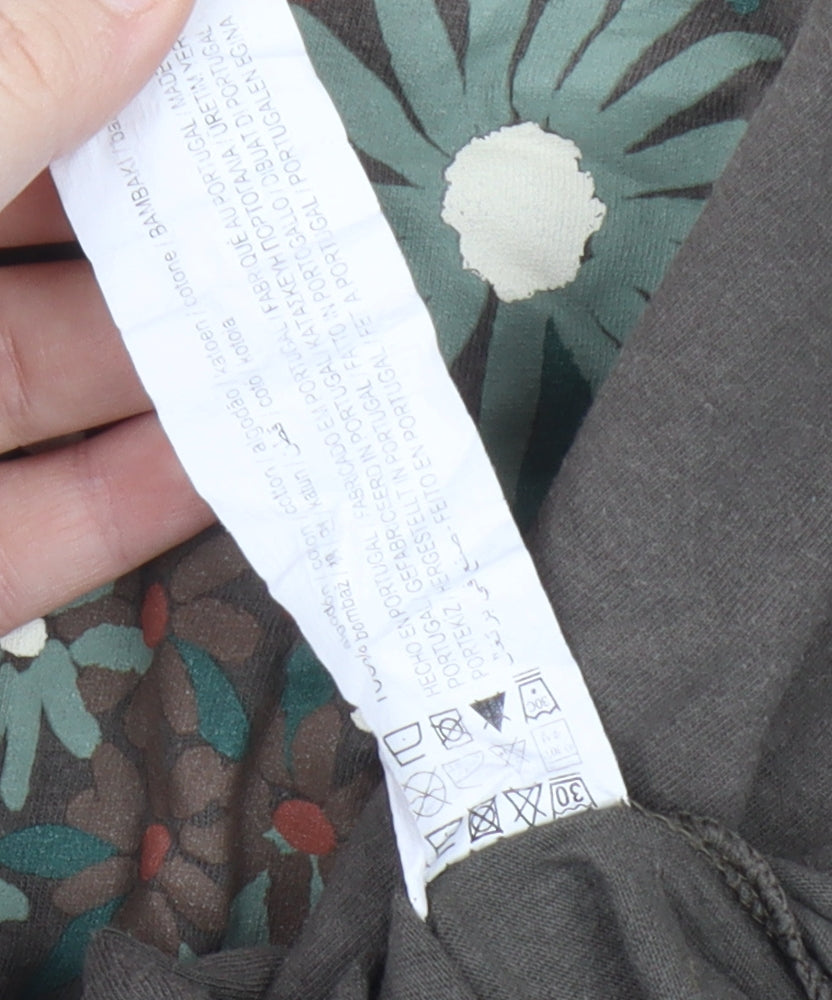 Pull&Bear Women's Brown Floral T-Shirt XS Retro Style