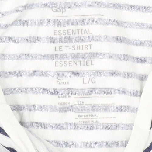 Gap Unisex White Striped Large T-Shirt, Casual Summer Style