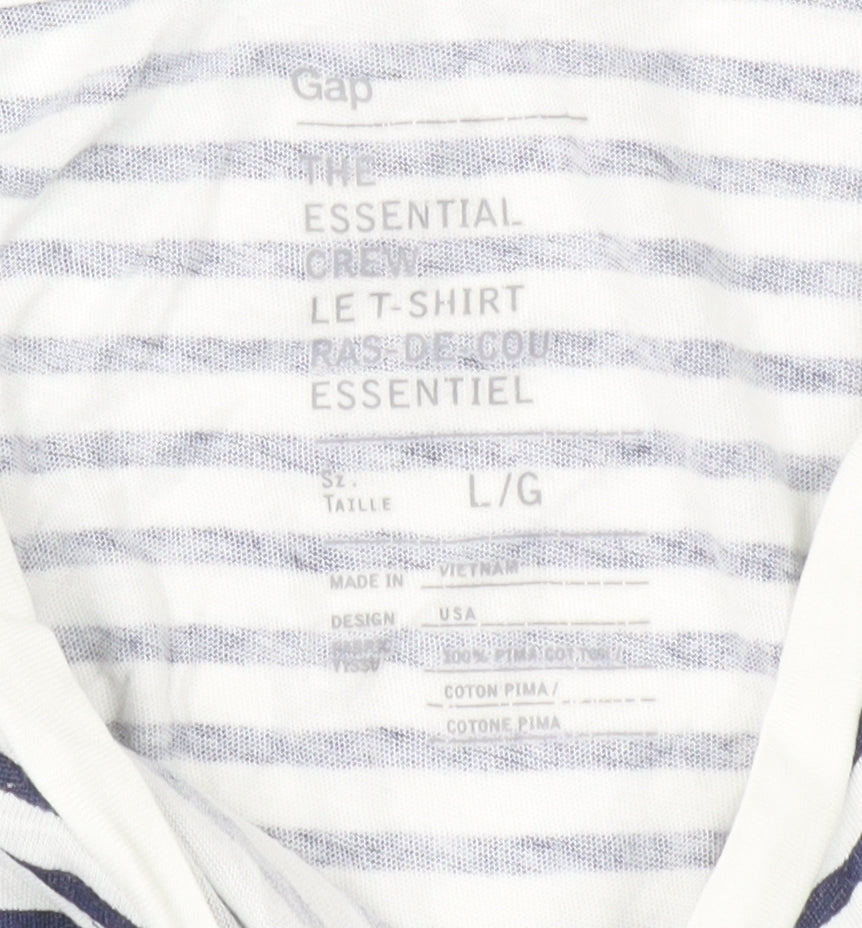Gap Unisex White Striped Large T-Shirt, Casual Summer Style