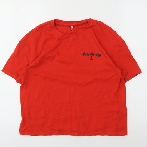 ONLY Women's Red T-Shirt, Size S, Casual Crew Neck