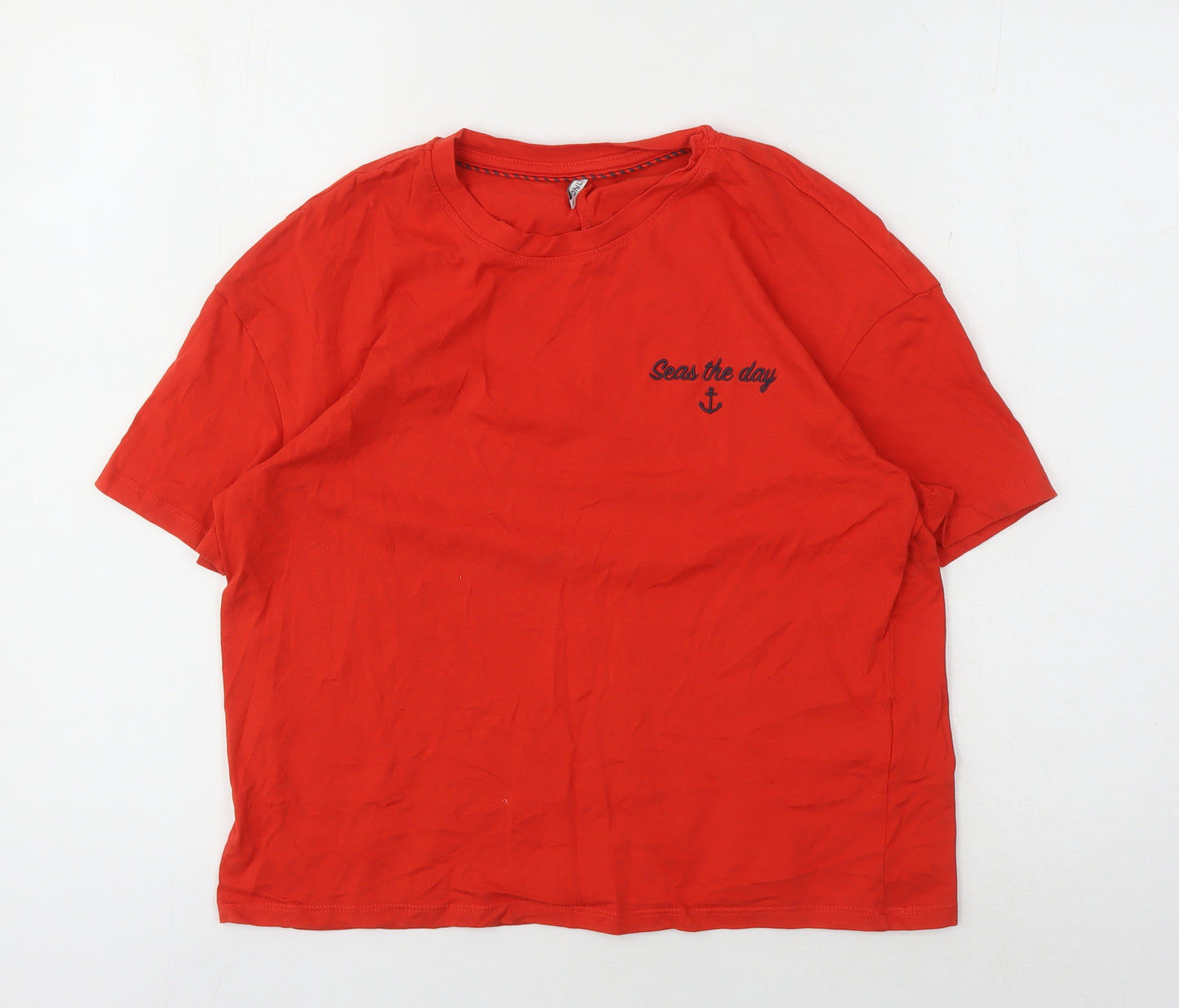 ONLY Women's Red T-Shirt, Size S, Casual Crew Neck