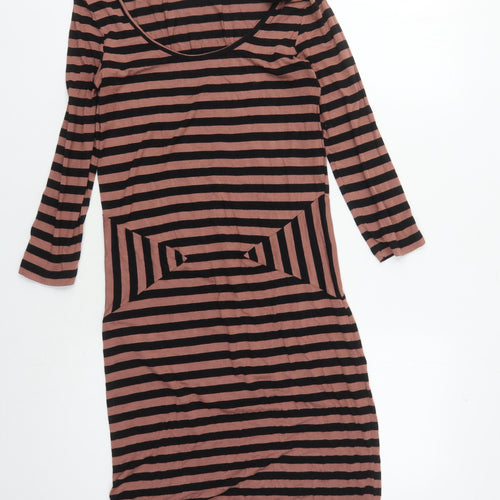 Mamalicious Women's Black Brown Striped Bodycon Dress S