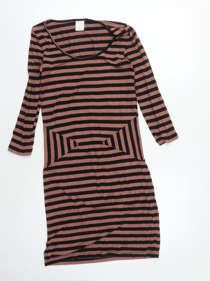 Mamalicious Women's Black Brown Striped Bodycon Dress S