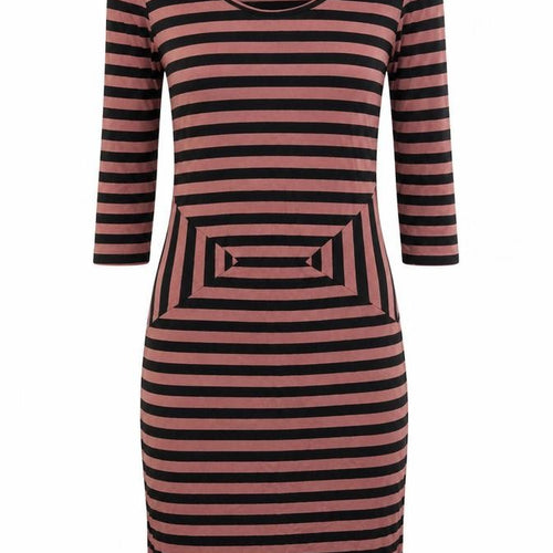 Mamalicious Women's Black Brown Striped Bodycon Dress S