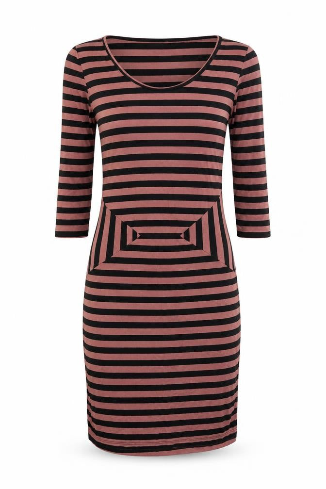Mamalicious Women's Black Brown Striped Bodycon Dress S