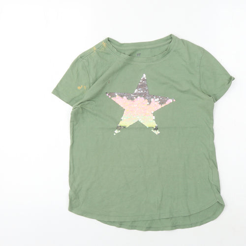 GAP Girls Green Star Sequin T-Shirt, 10-11 Years, Casual Fun