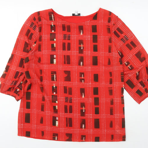Next Women's Red Plaid Blouse, Size 16, 3/4 Sleeves