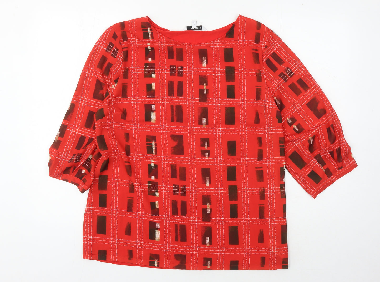 Next Women's Red Plaid Blouse, Size 16, 3/4 Sleeves