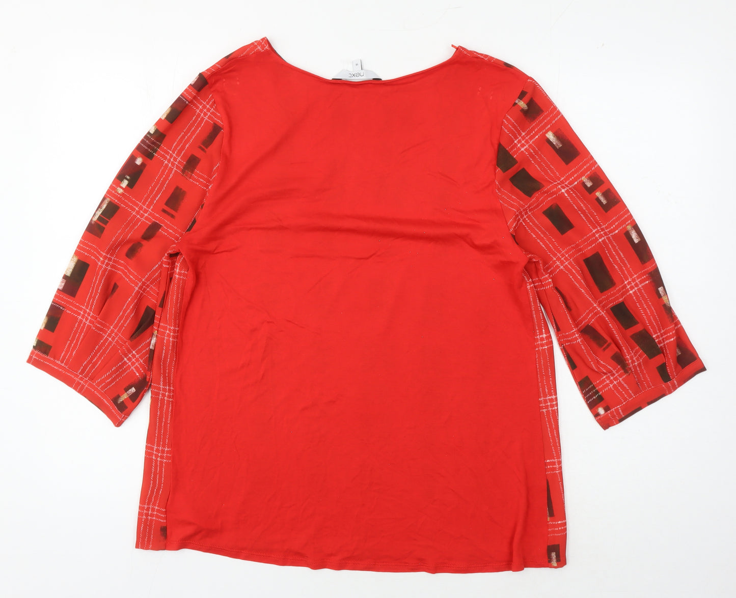 Next Women's Red Plaid Blouse, Size 16, 3/4 Sleeves
