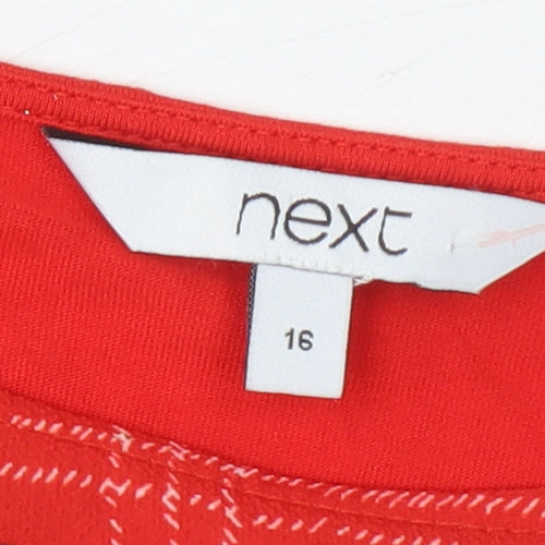 Next Women's Red Plaid Blouse, Size 16, 3/4 Sleeves