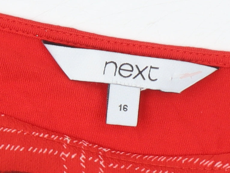 Next Women's Red Plaid Blouse, Size 16, 3/4 Sleeves