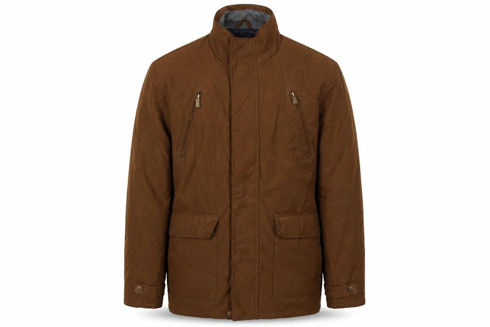 Front view of Aldon Men's Brown Mid-Length Windbreaker Jacket M