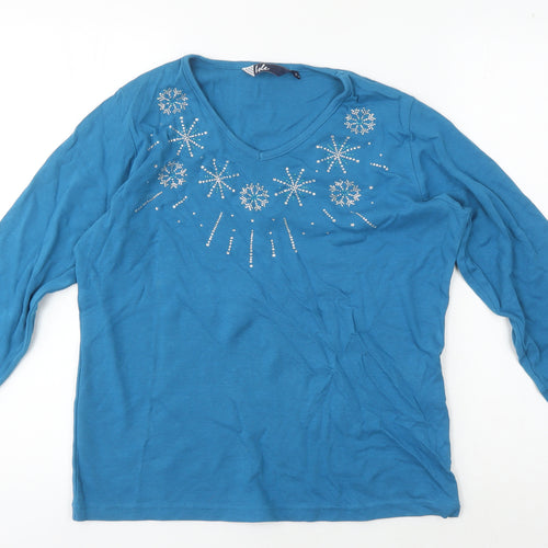 Isle Women's Blue Long Sleeve V-Neck T-Shirt M