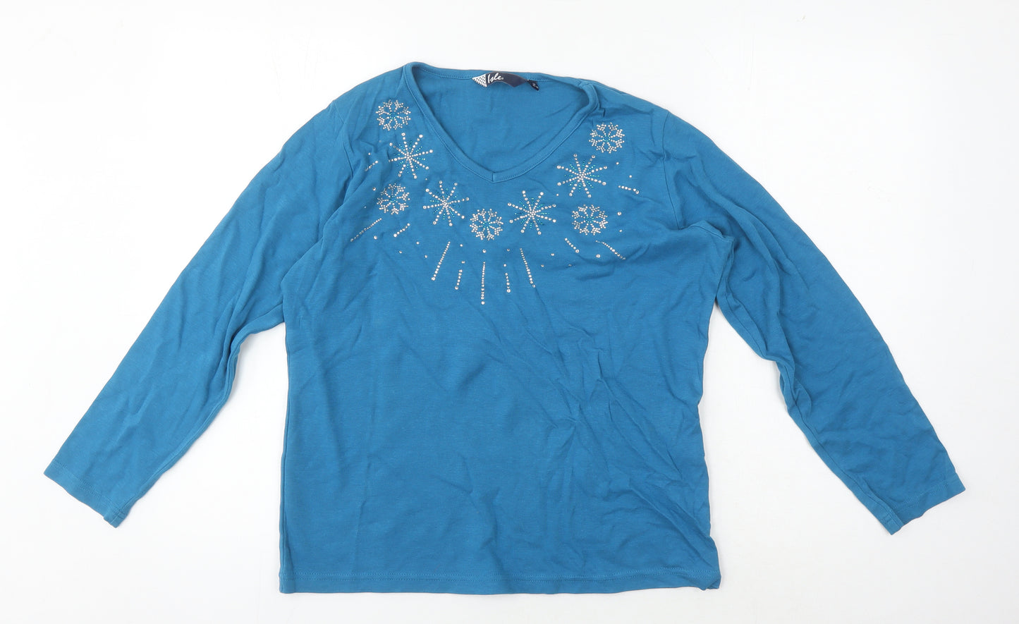 Isle Women's Blue Long Sleeve V-Neck T-Shirt M