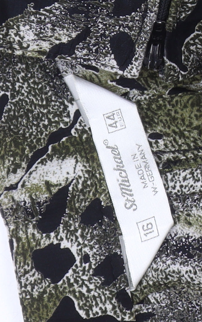 St Michael Women's Green Animal Print Skirt, Size 16