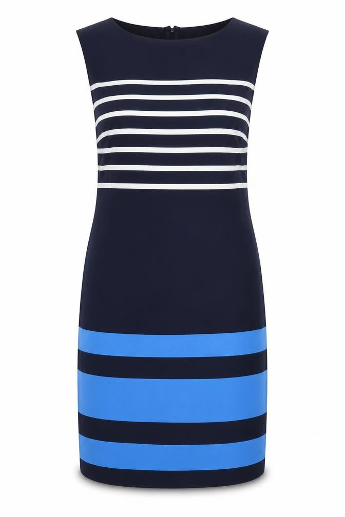 Front view of Red Herring Women's Blue Striped Sheath Dress, size 8