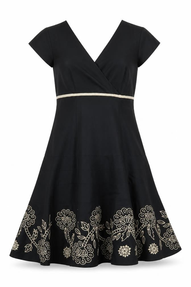 Front view of Fenn Wright Manson Women's Black Embroidered Dress, size 12
