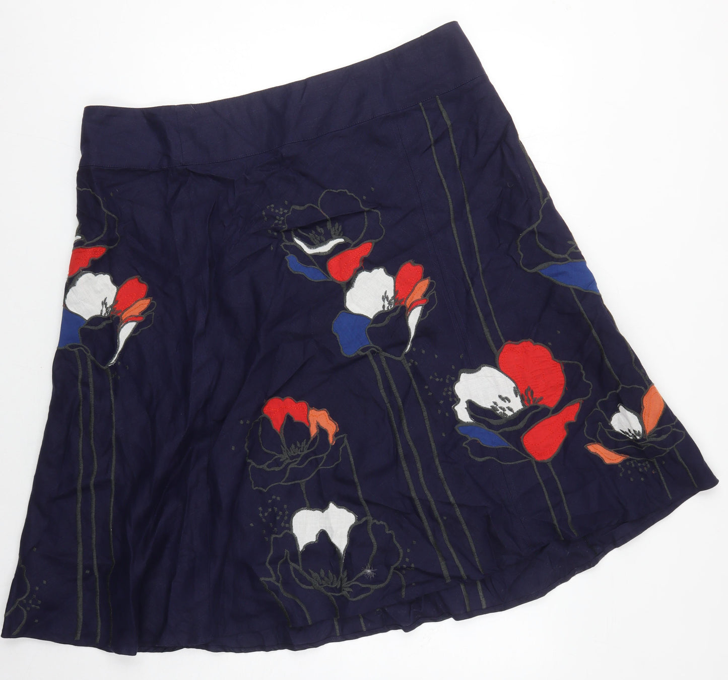 Monsoon Women's Blue Floral Linen Skirt Size 20