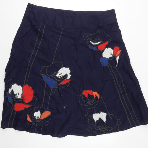 Monsoon Women's Blue Floral Linen Skirt Size 20