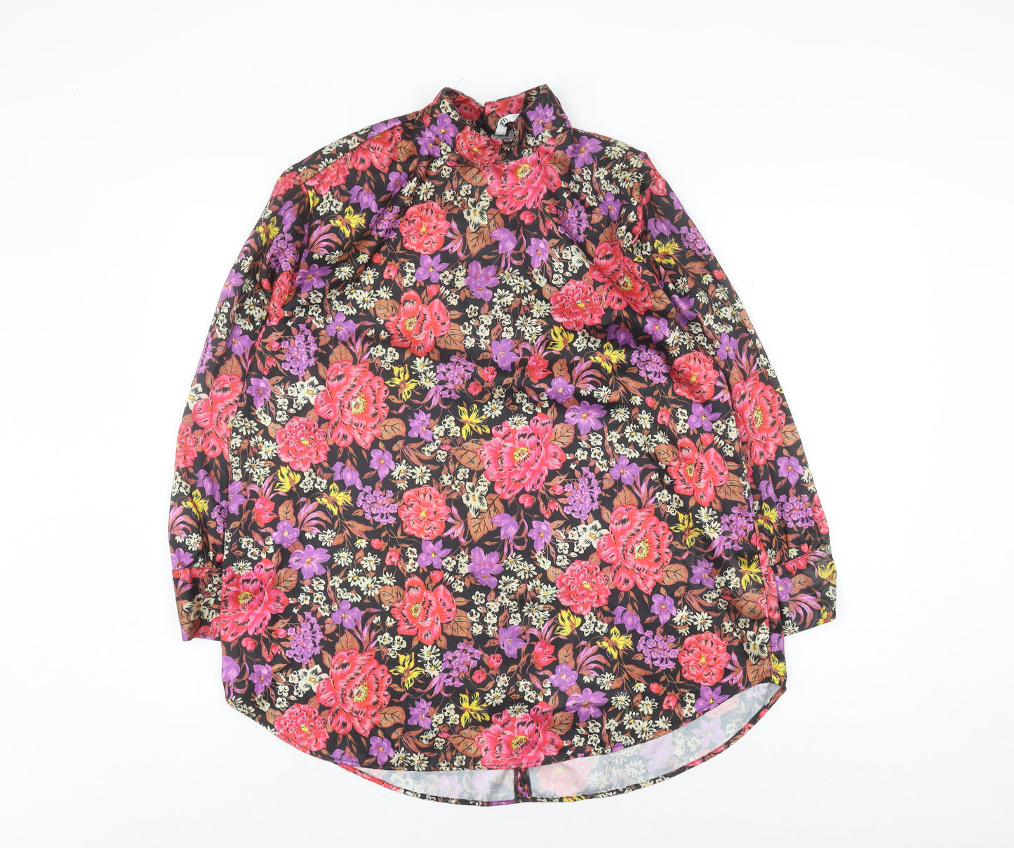 Zara Women's Multicoloured Floral Blouse, Size 8, Long Sleeve