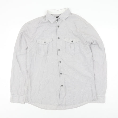 Marks and Spencer Men's Grey Striped Slim Fit Shirt