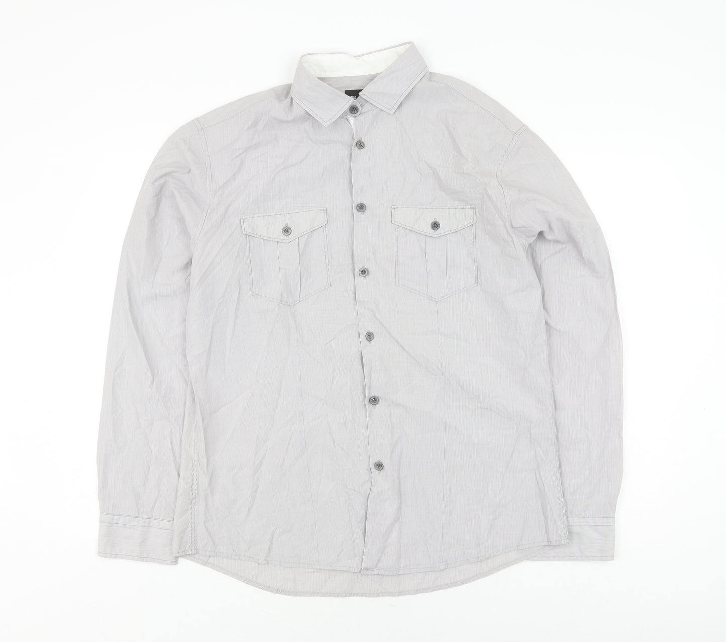 Marks and Spencer Men's Grey Striped Slim Fit Shirt