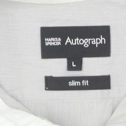 Marks and Spencer Men's Grey Striped Slim Fit Shirt