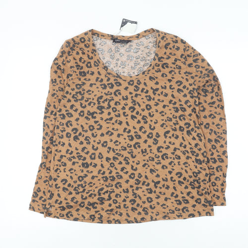 Marks & Spencer Brown Animal Print Scoop Neck T-Shirt, Size 10