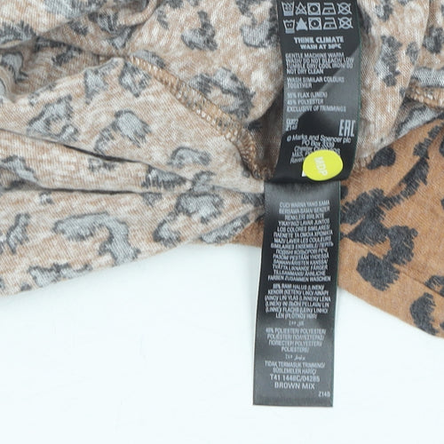 Marks & Spencer Brown Animal Print Scoop Neck T-Shirt, Size 10