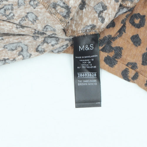 Marks & Spencer Brown Animal Print Scoop Neck T-Shirt, Size 10