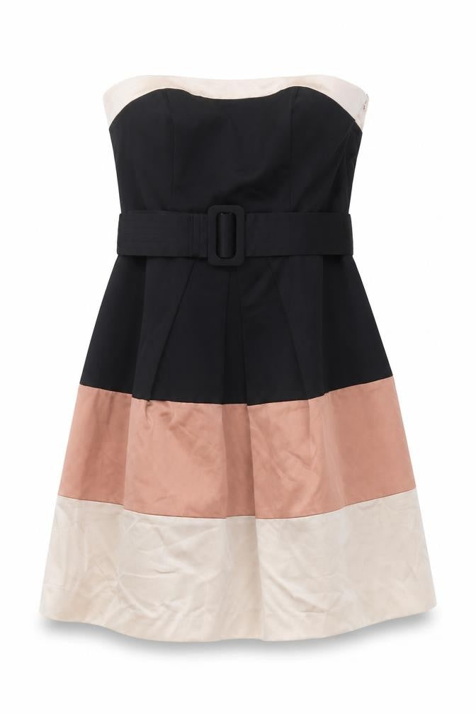 Front view of Coast Women's Strapless Colourblock Dress