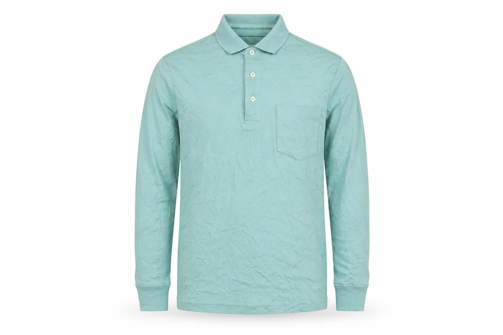 Front view of Lands' End Green Henley Collared Jumper S Men's