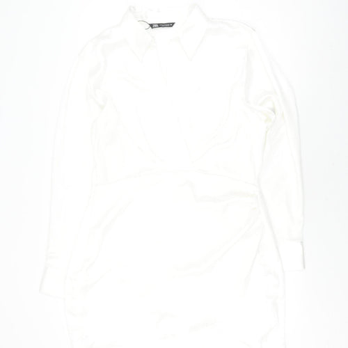 Zara Women's White XL Long Sleeve Dress