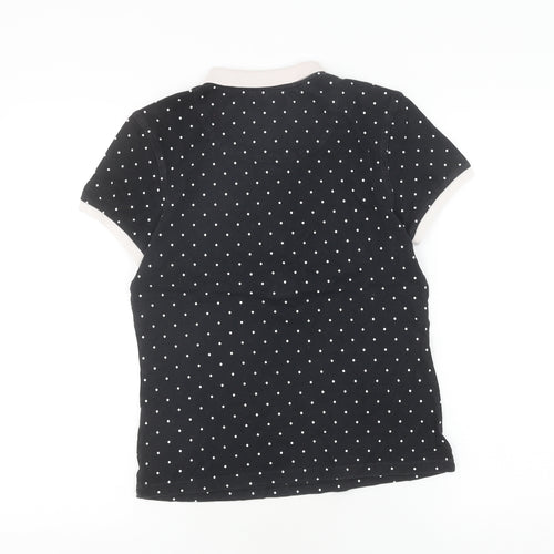 Fred Perry Women's Black Polo Shirt, Size 8, Polka Dot Design