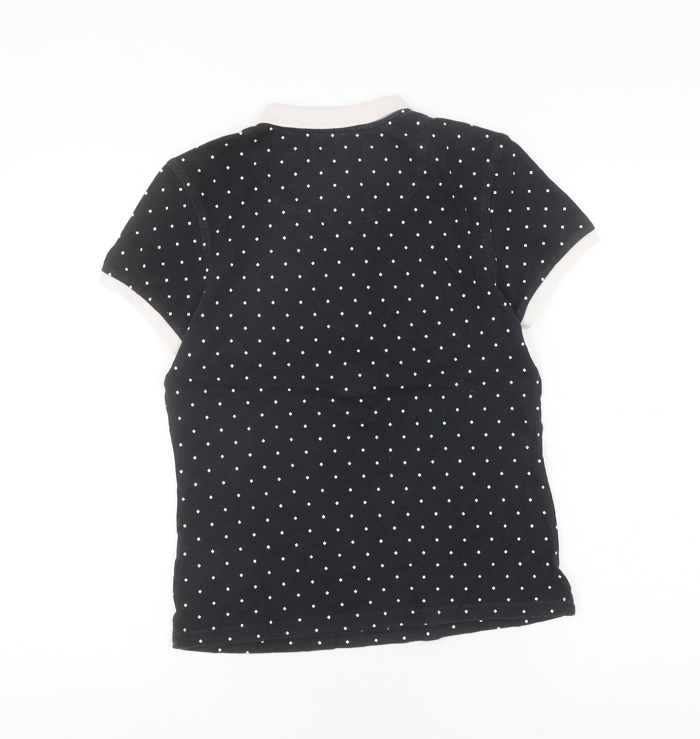 Fred Perry Women's Black Polo Shirt, Size 8, Polka Dot Design