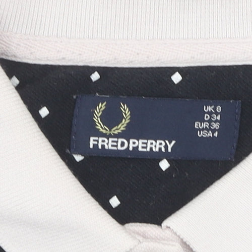 Fred Perry Women's Black Polo Shirt, Size 8, Polka Dot Design