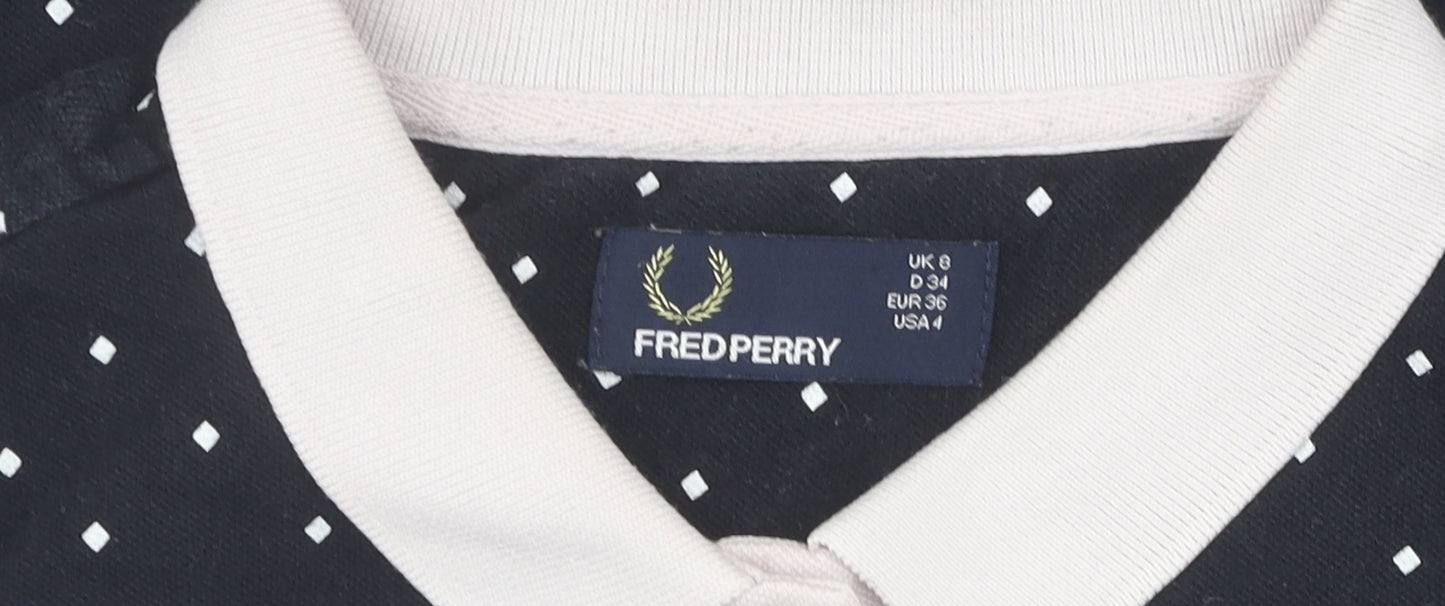 Fred Perry Women's Black Polo Shirt, Size 8, Polka Dot Design