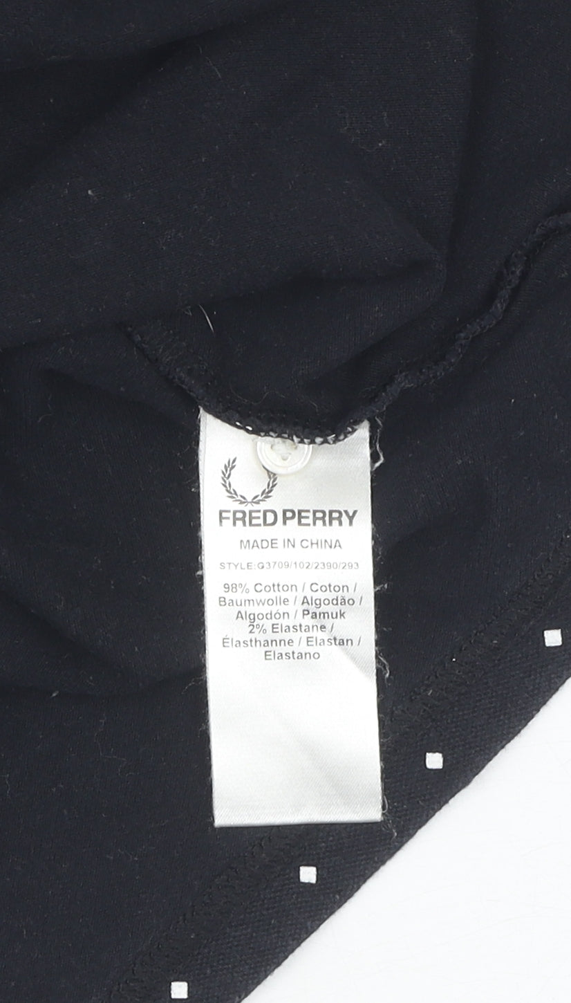 Fred Perry Women's Black Polo Shirt, Size 8, Polka Dot Design