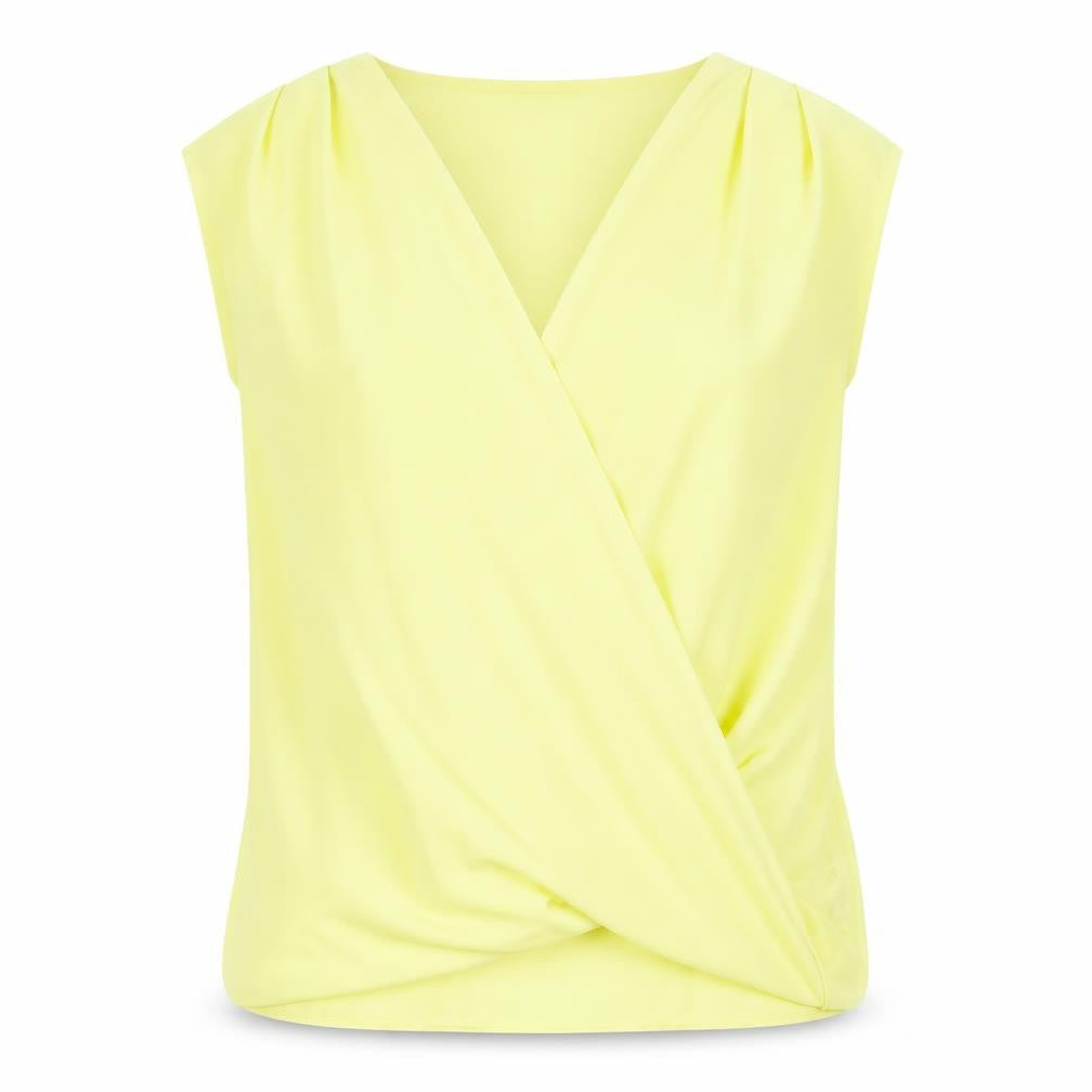 Front view of Wallis Women's Yellow Wrap Blouse S Sleeveless