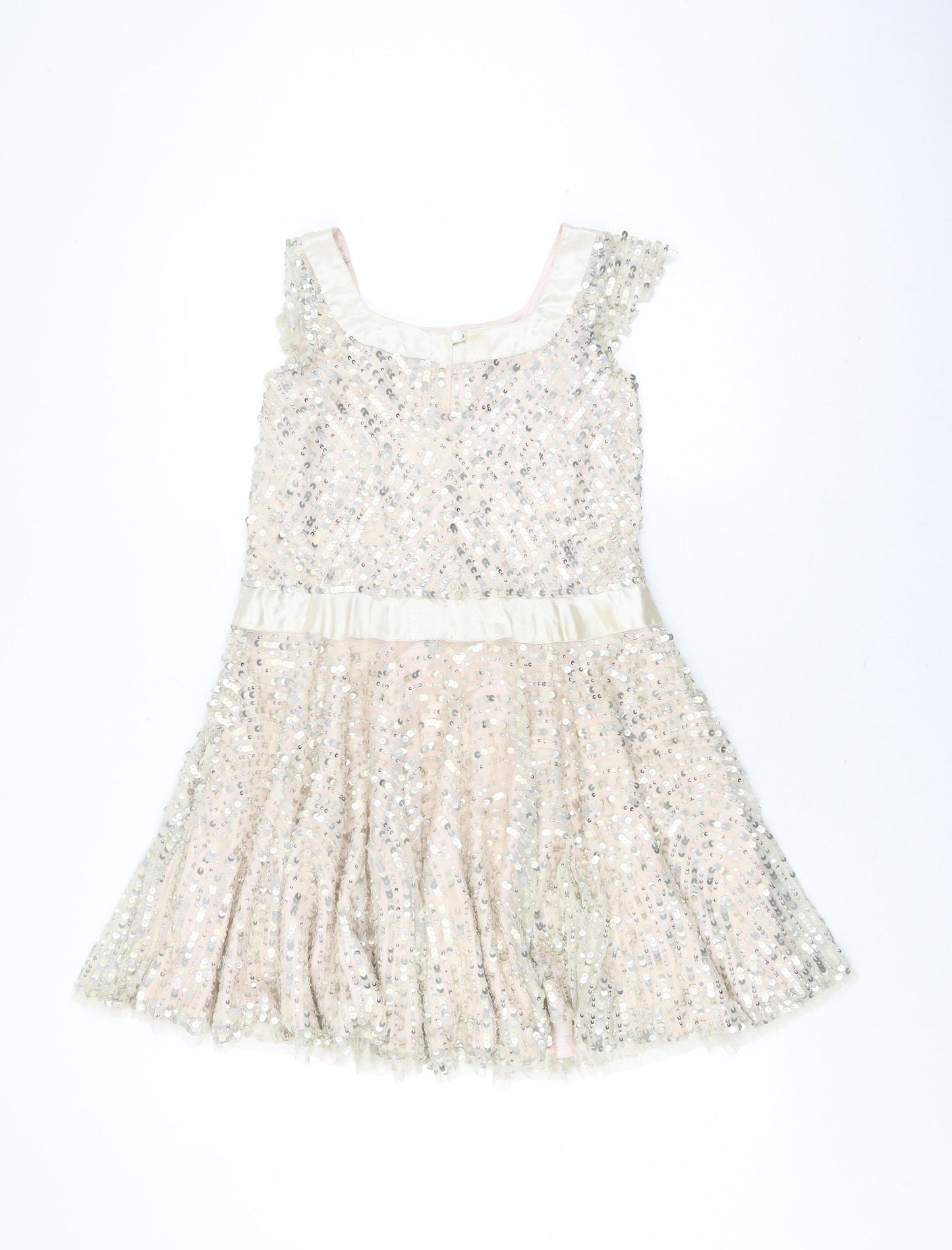 Monsoon Girls Beige Sequin A-Line Party Dress, Size 8-9